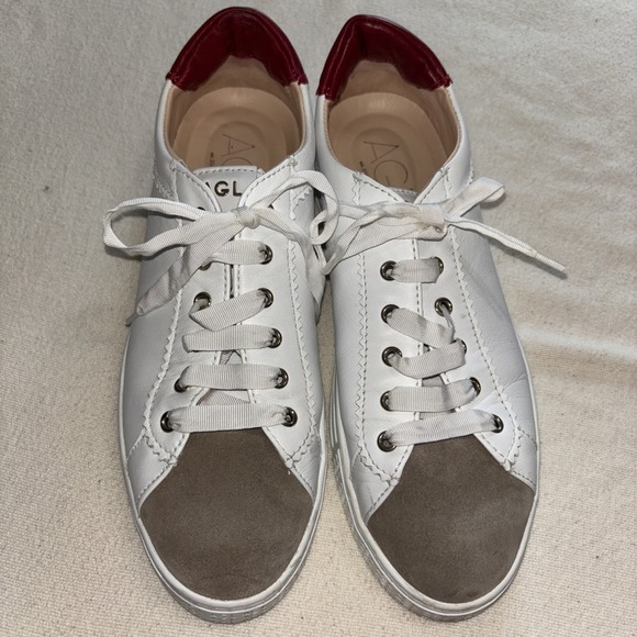 AGL Women's Sz39 US‎ 9 Sade Sneaker Italian Leather Upper White/Red D936029 - Picture 1 of 12